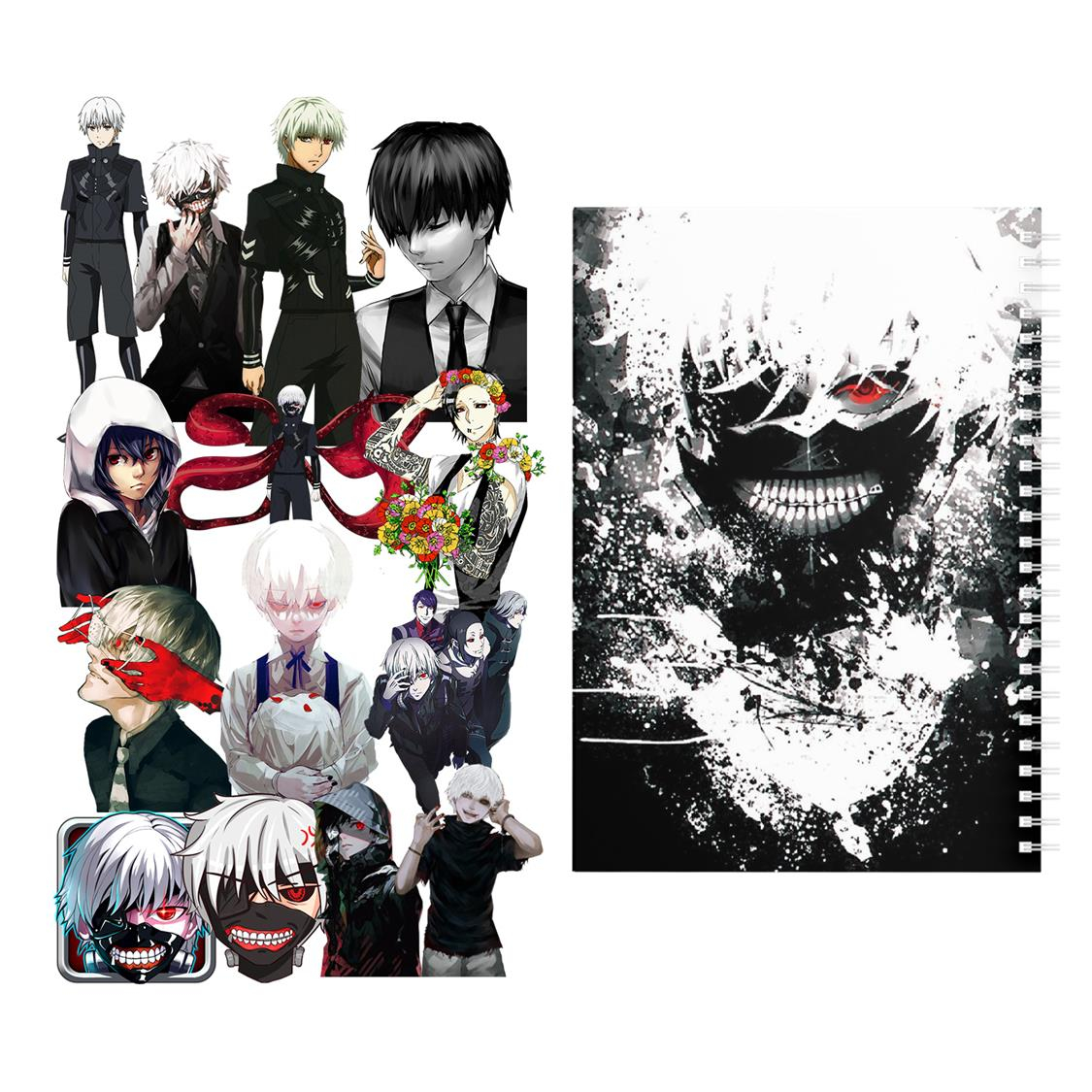 دفتر مشق باژیکان طرح انیمه توکیو غول Tokyo Ghoul کد 20211480 به همراه استیکر لپ تاپ مجموعه 14 عددی