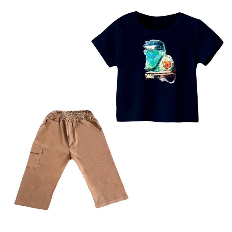 ست تی شرت و شلوارک پسرانه مدل ماشین کد 8