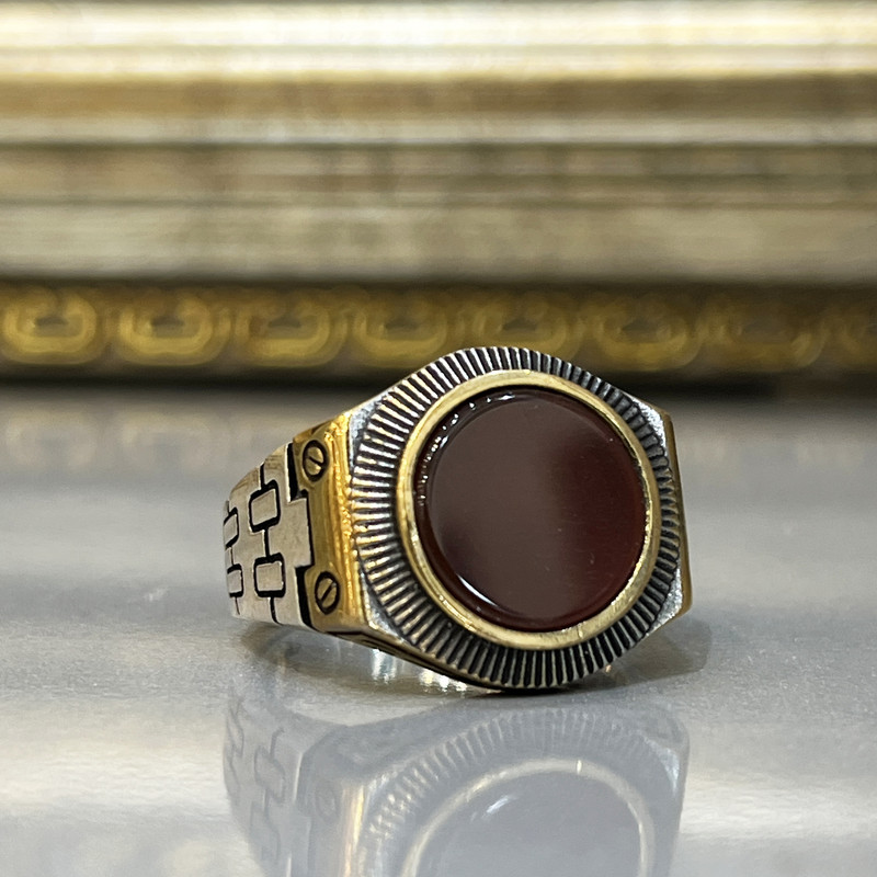 انگشتر نقره مردانه مدل اسپرت 2 تکه عقیق