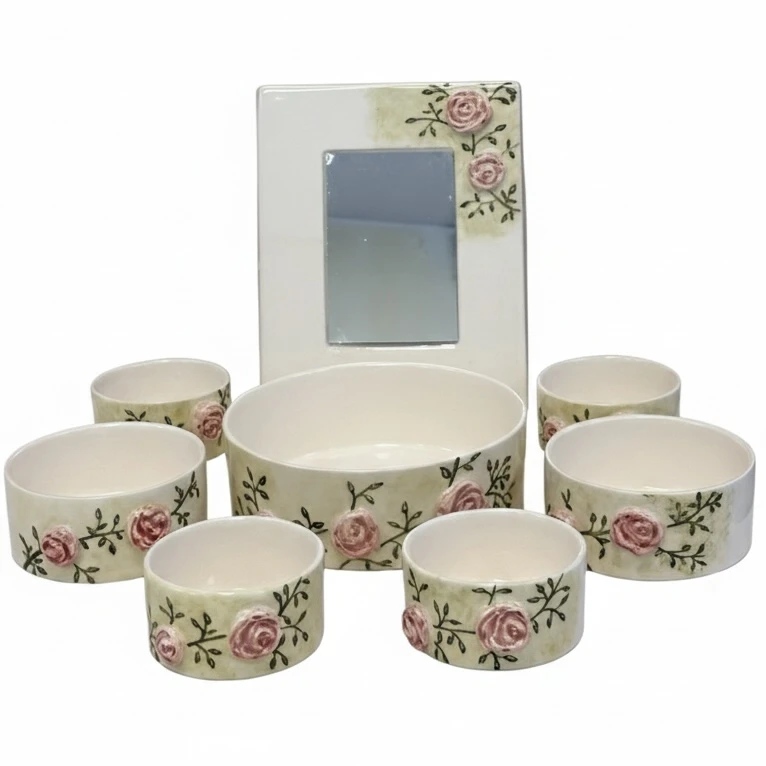 مجموعه ظروف هفت سین 8 پارچه مدل گل رز برجسته