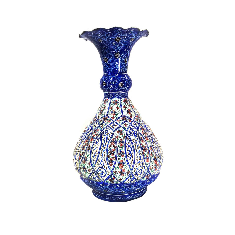گلدان میناکاری لوح هنر طرح اسلیمی خمره ای کد 681 ارتفاع  20 سانتی متر