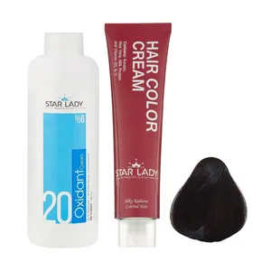 رنگ مو استارلیدی شماره 2.0 حجم 120 میلی لیتر رنگ قهوه ای خیلی تیره به همراه اکسیدان استارلیدی مدل 20 شش درصدی حجم 180 میلی لیتر