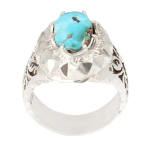 انگشتر نقره مردانه بازرگانی میلادی مدل فیروزه طبیعی نیشابور رکاب دست ساز استاد کد AM_2138