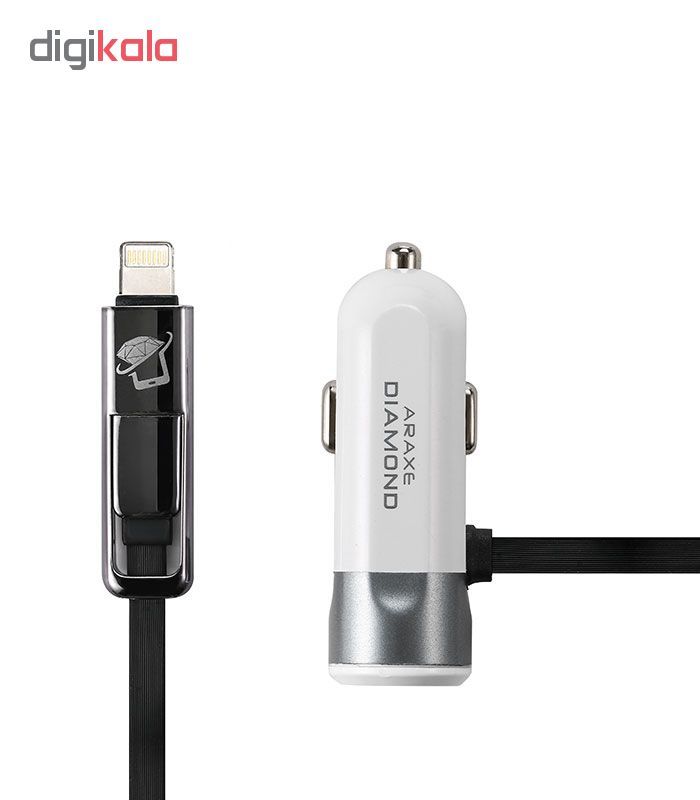 شارژر فندکی دیاموند مدل AD-CC102 به همراه کابل دو منظوره لایتنینگ و micro USB main 1 3