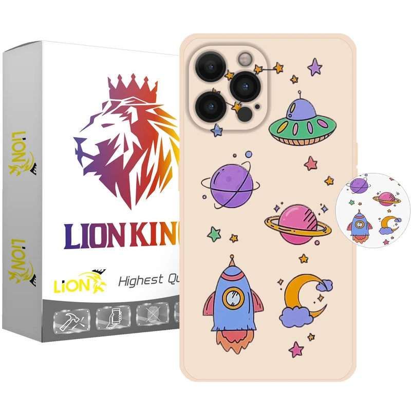 کاور لاین کینگ مدل سفینه و سیاره مناسب برای گوشی موبایل اپل IPhone 12 pro به همراه پایه نگهدارنده