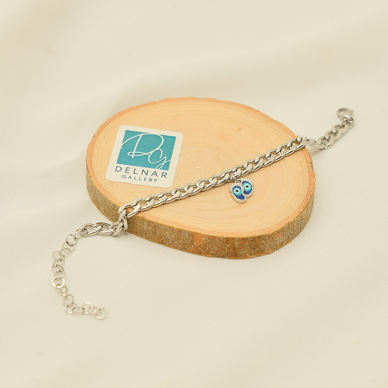 دستبند دخترانه دلنار گالری مدل ردپا نوزاد و چشم نظر