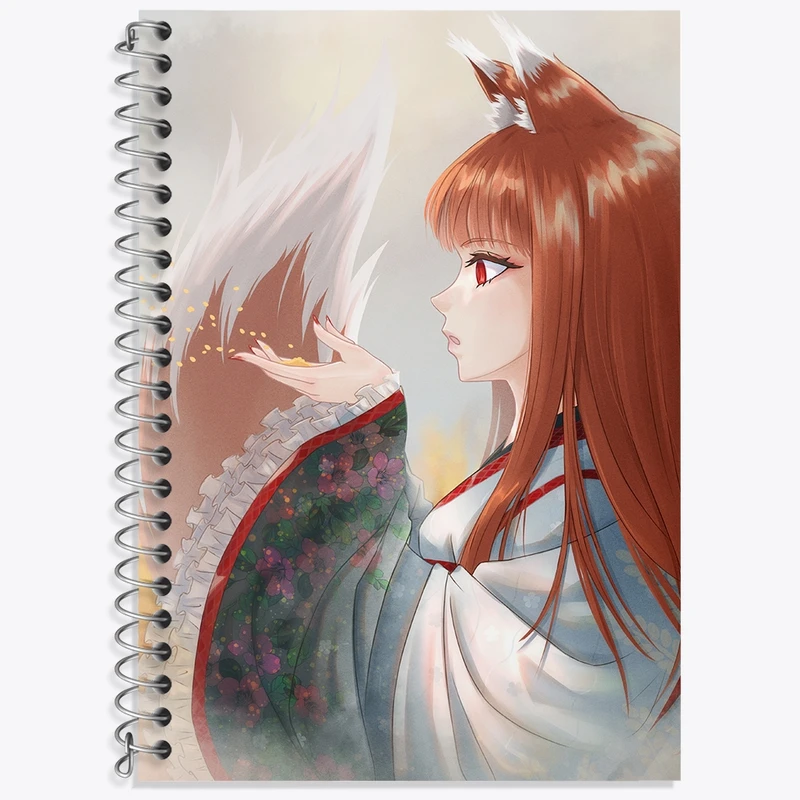 دفتر زبان 50 برگ خندالو مدل سه خط طرح هولو انیمه ادویه و گرگ کد 36146