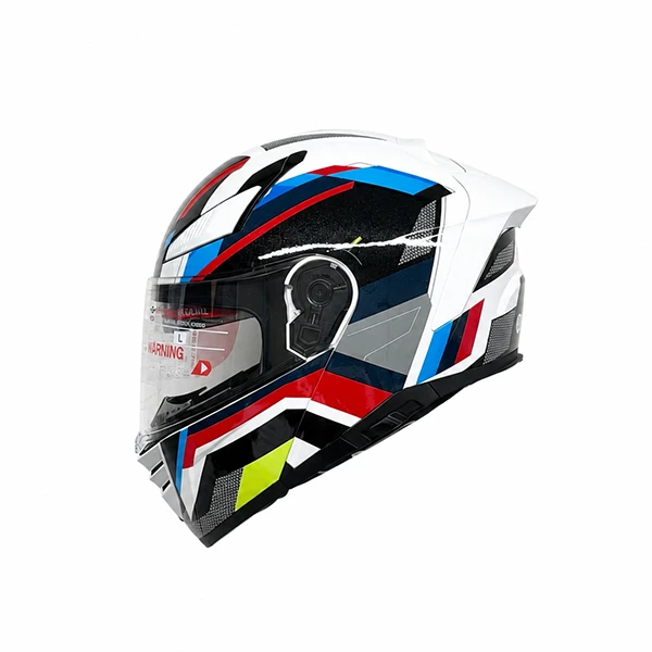کلاه کاسکت فک متحرک ردلاین مدل 960 BRIGHTWHITE / Red Blue Techno