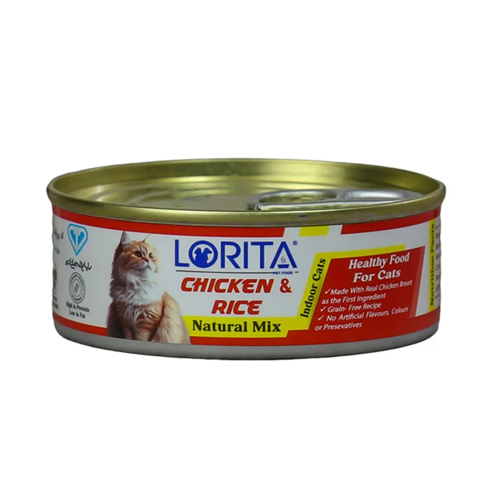 کنسرو غذای گربه لوریتا مدل CHIKEN AND RICE MIX طعم مرغ وزن 90 گرم