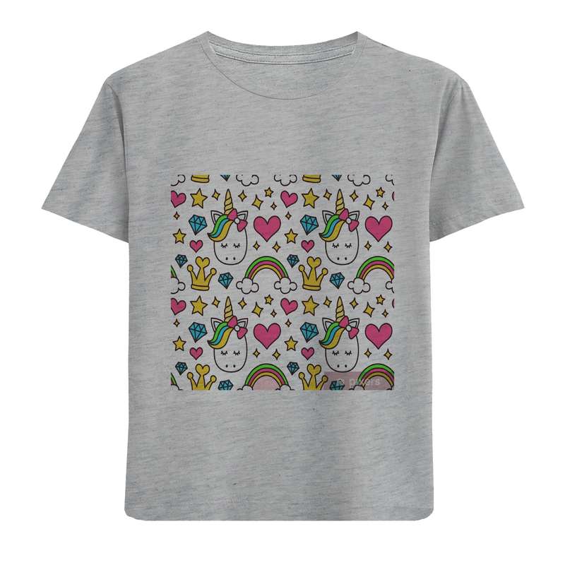 تی شرت آستین کوتاه دخترانه مدل تک شاخ ورنگین کمان D47