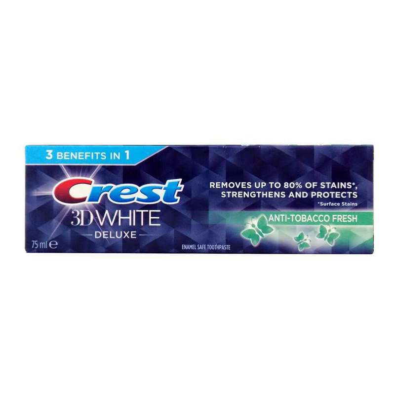 خمیر دندان کرست سری 3D White مدل Anti-Tobacco Fresh حجم 75 میلی لیتر خمیر دندان کرست سری 3D White مدل Anti-Tobacco Fresh حجم 75 میلی لیتر