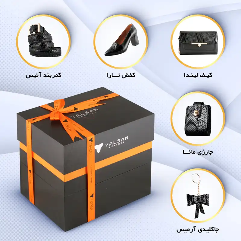 ست کیف و کفش زنانه چرم یلسان مدل لیندا کد TARA-ARS-MAN-ATS-MRV-305-msk  به همراه کمربند و جاکارتی و جاکلیدی