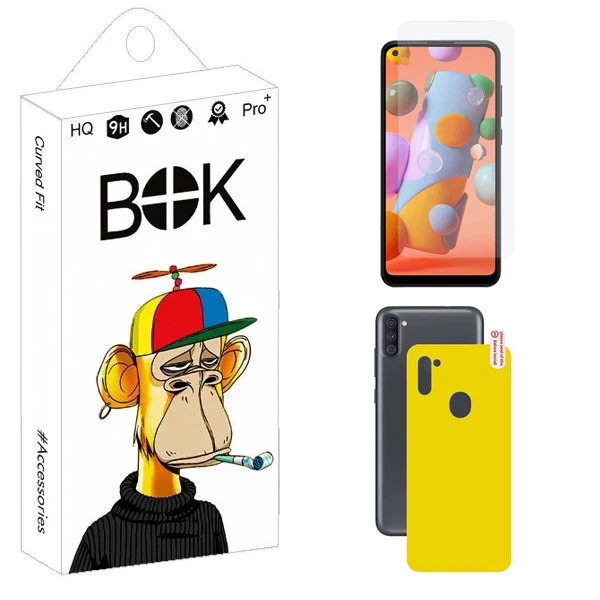محافظ صفحه نمایش شیشه ای بوک مدل Clear مناسب برای گوشی موبایل سامسونگ Galaxy A11 / M11 به همراه محافظ پشت گوشی