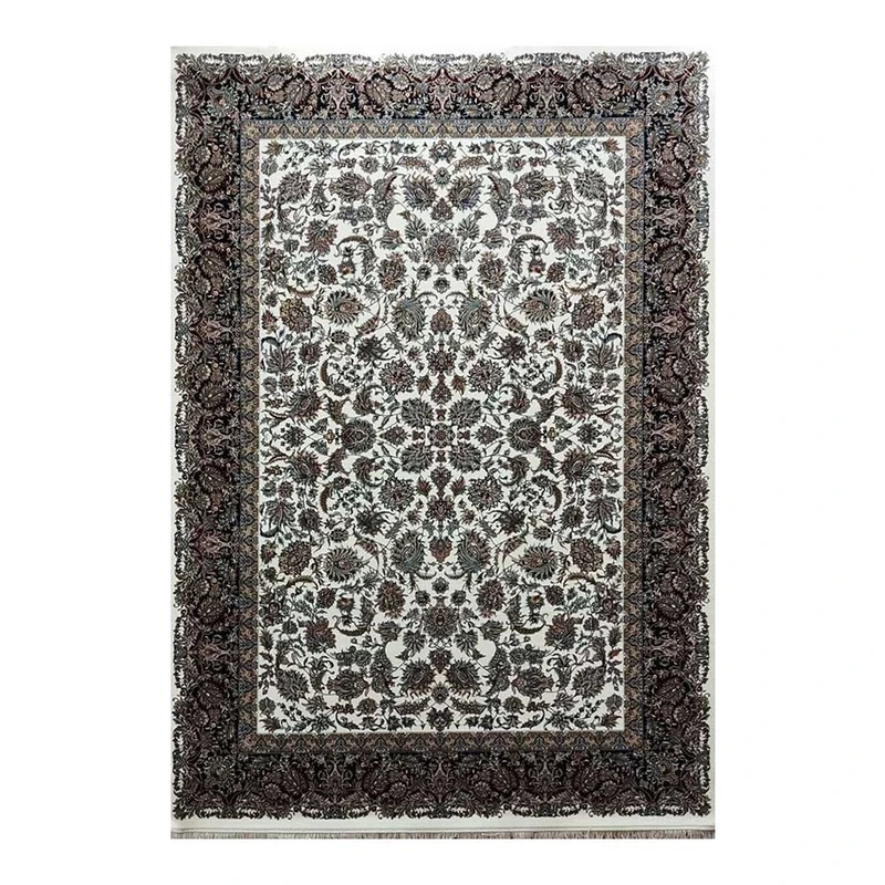 فرش ماشینی 700 شانه فرش مشهد زمینه کرم حاشیه کرم مدل 722230