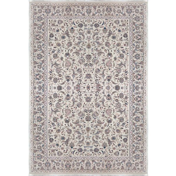 فرش ماشینی فرش رادین طرح شاه عباسی آرامش 2 زمینه رنگ زمینه صدفی