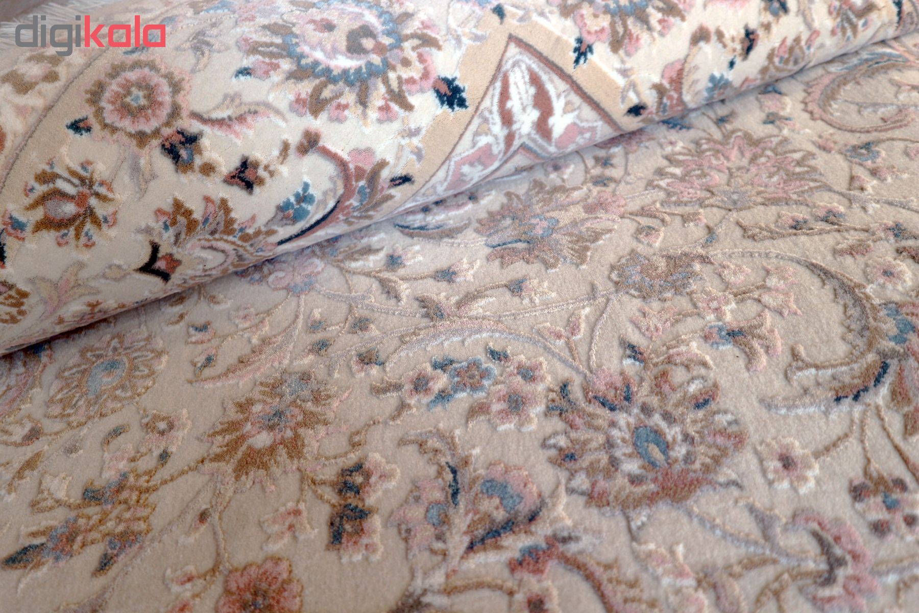 فرش ماشینی فرش رادین طرح شاه عباسی آرامش 2 زمینه رنگ زمینه صدفی