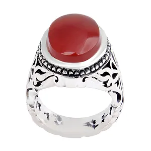 انگشتر نقره مردانه بازرگانی میلادی مدل سنگ عقیق یمانی رکاب دست ساز کد AM_2519