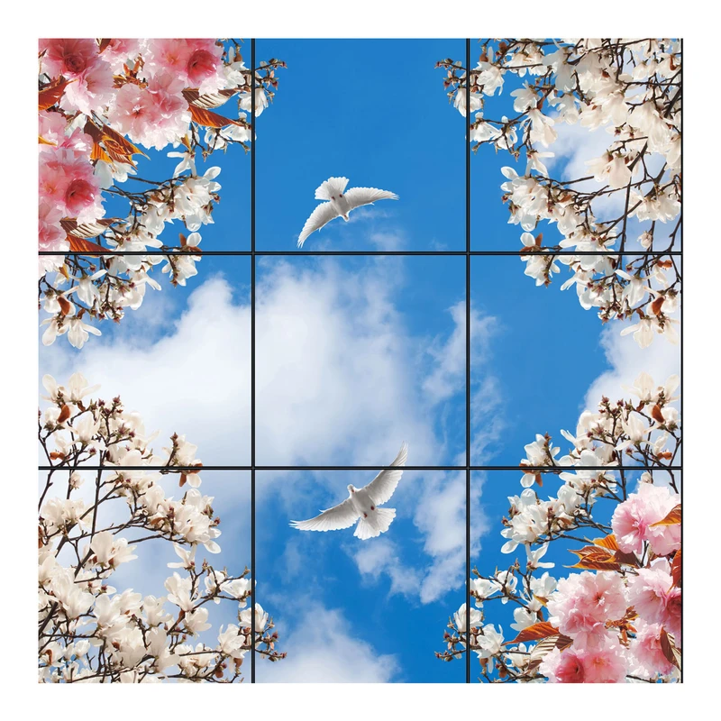 تایل سقفی آسمان مجازی طرح دو کبوتر کد 0221 سایز 60x60 سانتی متر مجموعه 9 عددی
