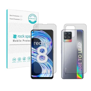 Rockspace HyGEL model transparent screen protector suitable for Realme 8 mobile phone along with the back of the phone
