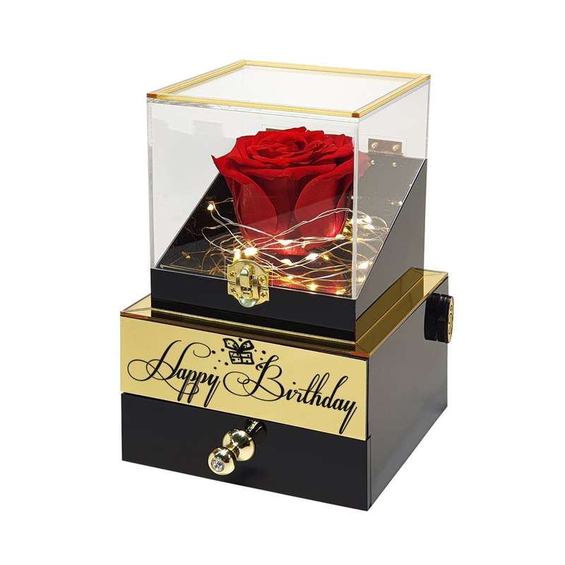 گل رز جاودان مدل گنجینه موزیکال طرح Happy Birthday کد M02 گل رز جاودان مدل گنجینه موزیکال طرح Happy Birthday کد M02