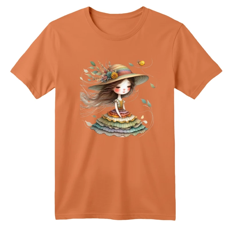 تی شرت آستین کوتاه بچگانه مدل دخترک و برگ