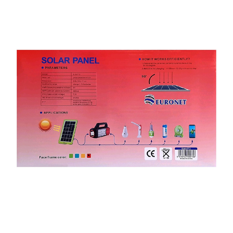 پنل خورشیدی یورونت مدل P3 ظرفیت 3 وات پنل خورشیدی یورونت مدل P3 ظرفیت 3 وات