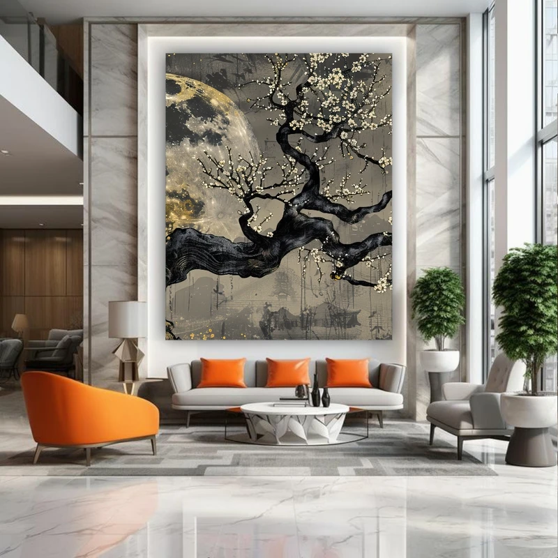 تابلو بوم طرح مخمل نقاشی ساکورا مدل ماه کامل کد BK24718