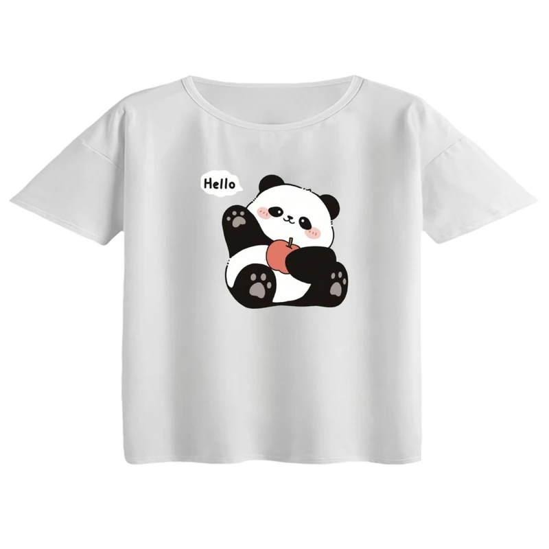 کراپ تی‌شرت آستین کوتاه زنانه مدل پاندا تپل