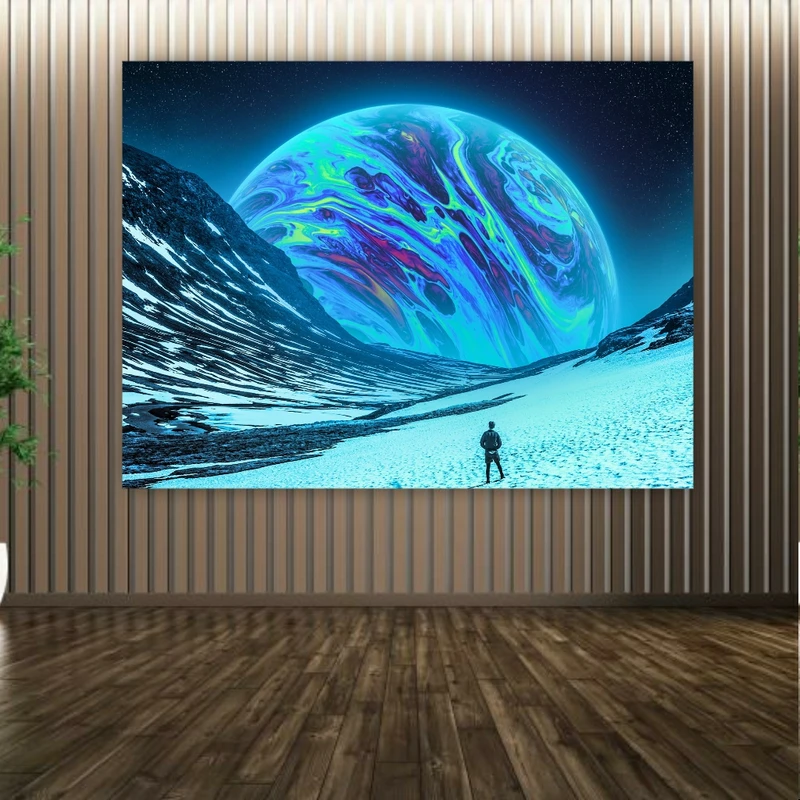 پوستر پارچه ای بلک لایت طرح سیاره نپتون و کوه مدل PP1468