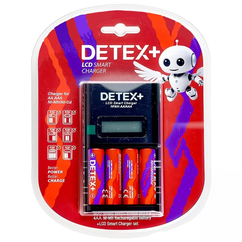 شارژر باتری دتکس پلاس مدل +LCD به همراه باتری نیم قلمی قابل شارژ