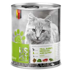 کنسرو غذای گربه یو اس پت مدل veal with catnip مقدار 400 گرمی