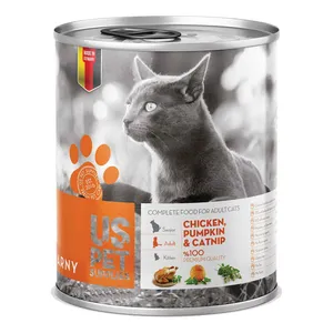 کنسرو غذای گربه یو اس پت مدل chicken with catnip مقدار 400 گرمی