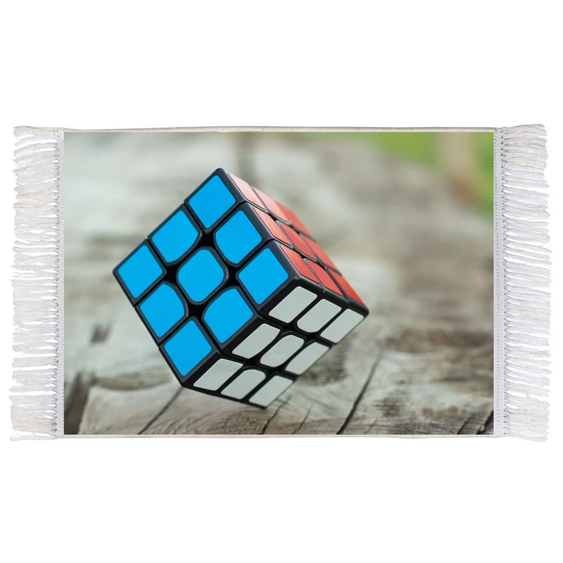 فرش ماشینی دیوارکوب اطلس آبی طرح روبیک مدل T1441