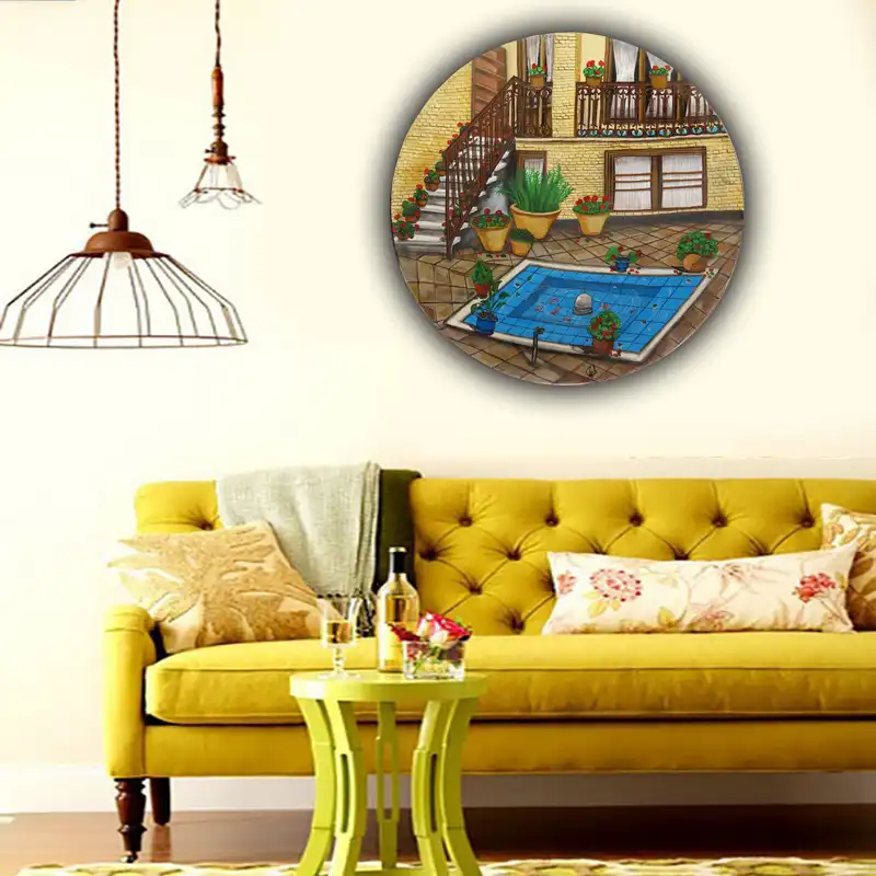 بشقاب دیوارکوب سفالی طرح عمارت قدیمی کد 1089