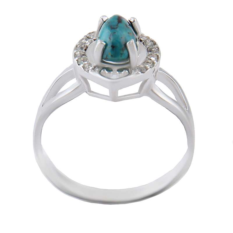 انگشتر نقره زنانه بازرگانی میلادی مدل رکاب مدرن سنگ فیروزه نگین برلیان کد AW_629