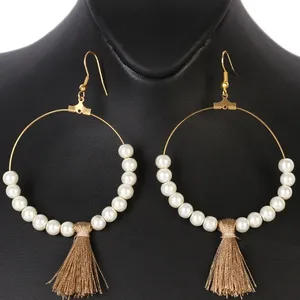 گوشواره استیل گالنا طرح مروارید حلقه ای با ریشه1