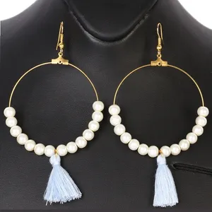 گوشواره استیل گالنا طرح مروارید حلقه ای با ریشه3