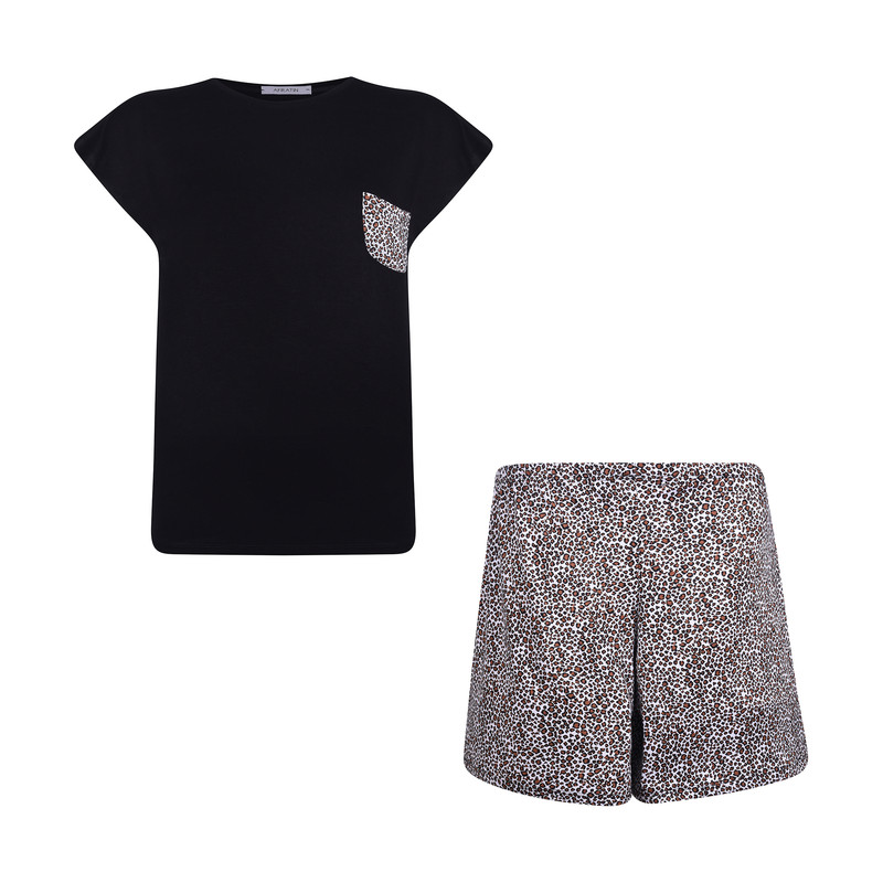 ست تی شرت و شلوارک زنانه افراتین مدل آسوده کد 6600 رنگ مشکی