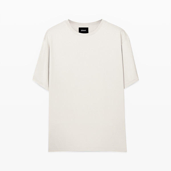 تی شرت اورسایز مردانه گری مدل OVR رنگ سفید