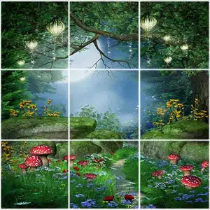  تایل سقفی طرح جنگل زیبا و مهتاب کد K 1111-9 سایز 60x60 سانتی متر مجموعه 9 عددی