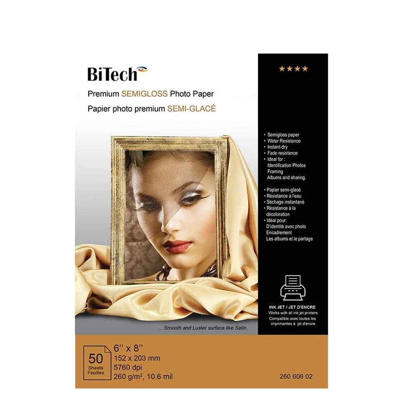 کاغذ چاپ عکس Semigloss (نیمه گلاسه) بای تک مدل 260 گرمی سایز 15x21 بسته 50 عددی