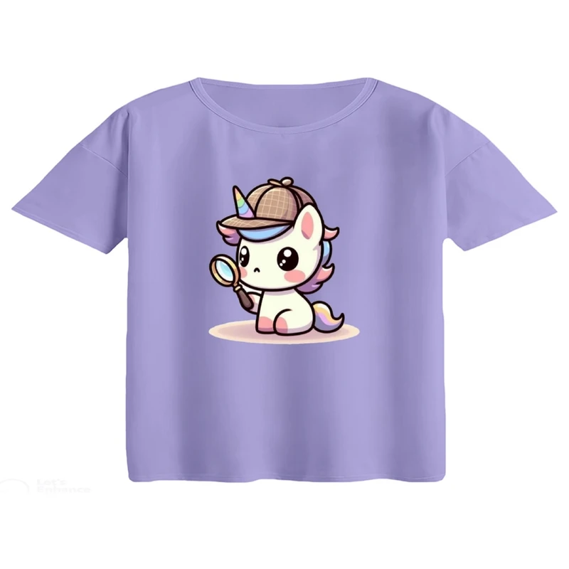 کراپ تی‌شرت آستین کوتاه زنانه مدل کارآگاه تک شاخ