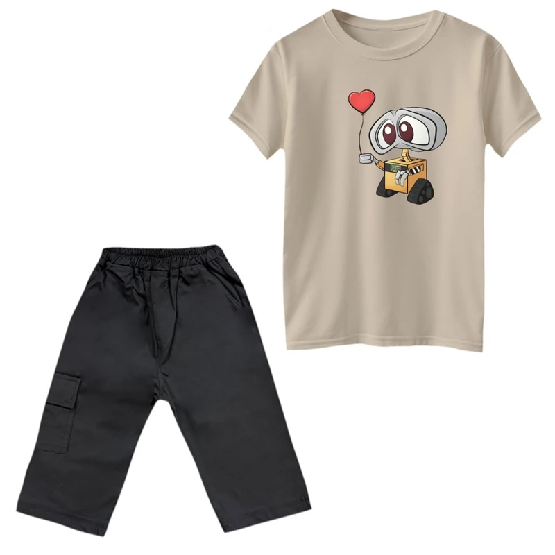 ست تی‌شرت و شلوارک پسرانه مدل والی و قلب