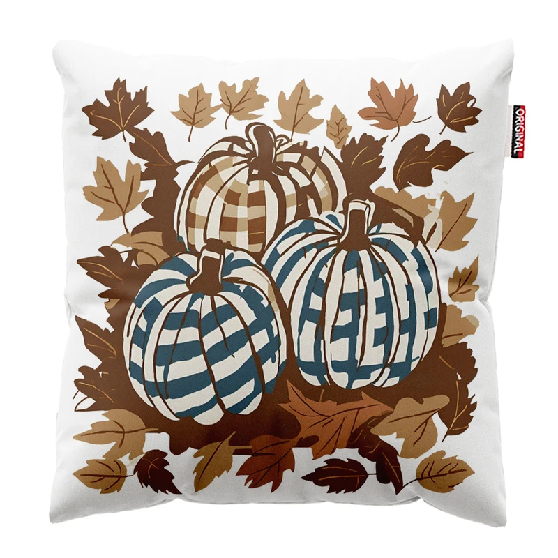 کوسن پاد آفرین مدل پاییز طرح برگ و کدوتنبل کد PK302012 سایز 30*30 سانتی متر