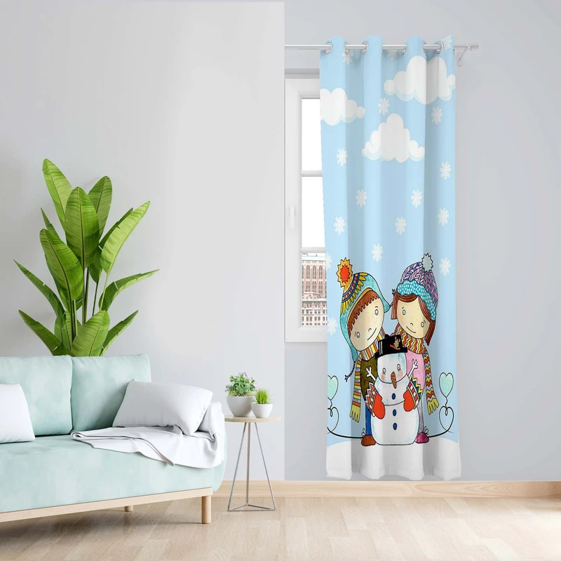 پرده طرح آدم برفی مدل مخمل پانچی کد 5356L z سایز 140x200 سانتی متر