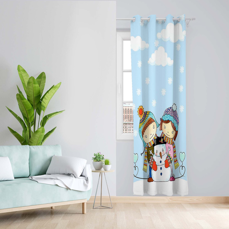 پرده طرح آدم برفی مدل مخمل پانچی کد 5356L z سایز 140x200 سانتی متر
