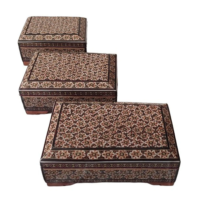 جعبه جواهرات خاتم کاری کد 174 مجموعه 3 عددی