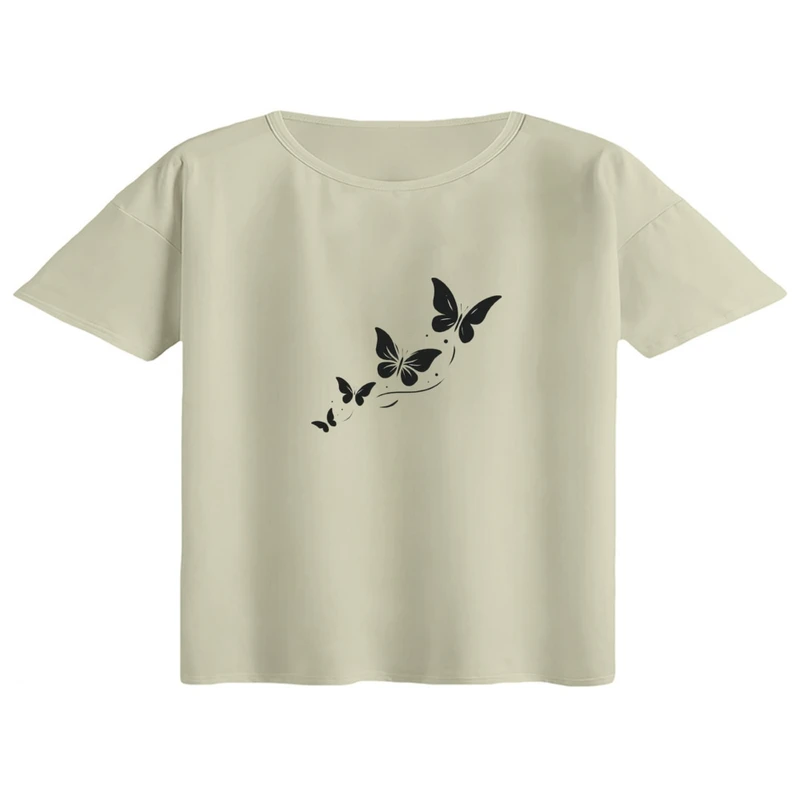کراپ تی‌شرت آستین کوتاه زنانه مدل پروانه کد 01