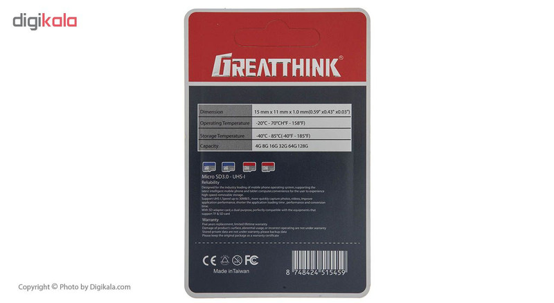 کارت حافظه microSDHC گریت سینک مدل A001 کلاس 10 استاندارد UHS-I سرعت 30MBps ظرفیت 8 گیگابایت به همراه آداپتور SD