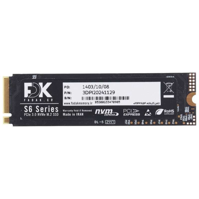 اس اس دی اینترنال PCIe Gen3 x4 فدک مدل سری ۶ ظرفیت 512 گیگابایت اس اس دی اینترنال PCIe Gen3 x4 فدک مدل سری ۶ ظرفیت 512 گیگابایت